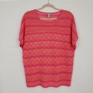 Chico's Knit Top Pink Orange Lightweight Top size 2 / Large Boho Classic